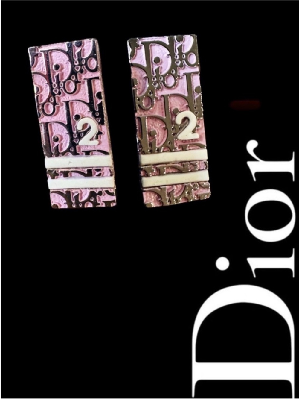 Dior Trotter Pink and White Monogram Rectangular Earrings with COA